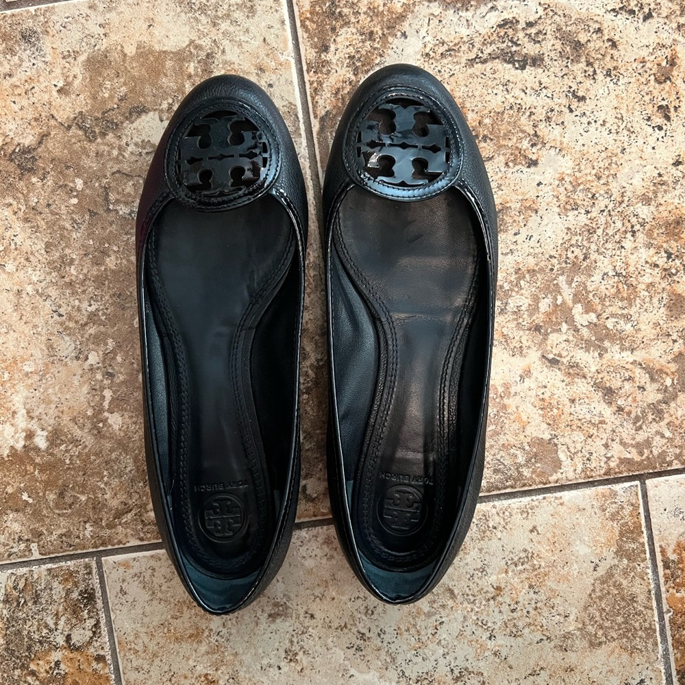 Tory Burch Black Leather Louisa Ballet Flats